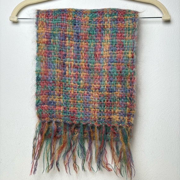 Handmade Hand knit multicolor soft cottage woven mohair wool scarf - Picture 9 of 11